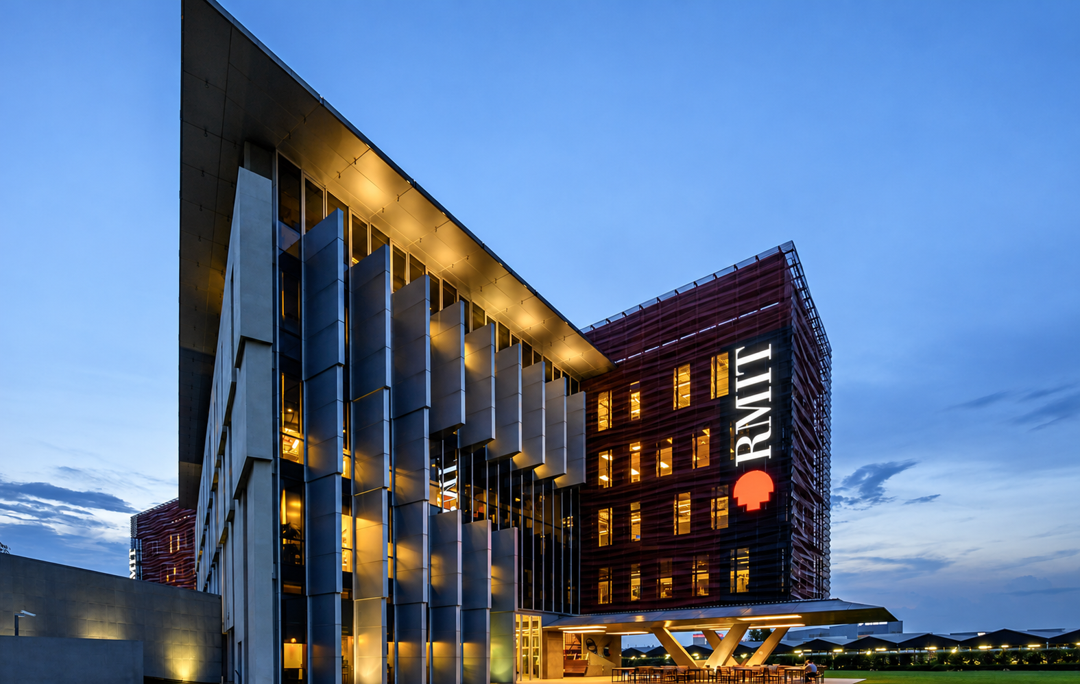 RMIT University Building AB2 at dusk